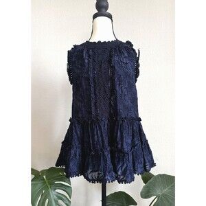 Kate Spade Madison Ave Navy Blue Embroidered Lace Cotton Silk Blouse Top XS